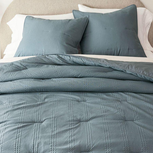Honeycomb Cotton Comforter, Steel Blue, Full/Queen