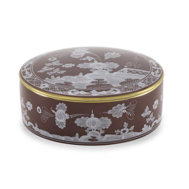 Brown Oriente Italiano Round Box with Cover