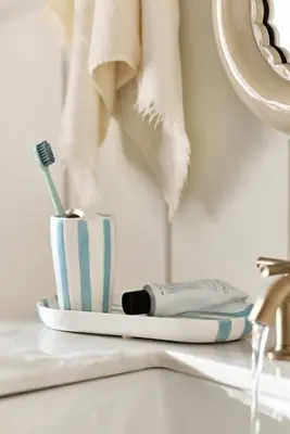 Striped Ceramic Toothbrush Holder