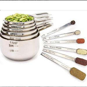 Simply Gourmet Measuring Cups and Spoons Set of 12 – 18/10 Stainless Steel Kitchen Gadgets – Stackable Design with Long Handle Spoons – Fits in Jars – Cooking & Baking Measuring Set for Dry & Liquid