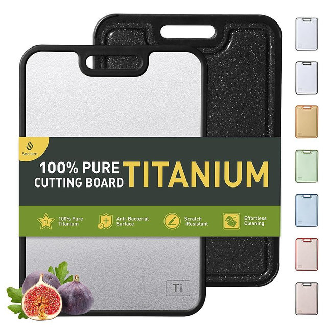 2 in 1 Pure Titanium Cutting Boards for Kitchen Chopping Board with Handle Large Big Small Kitchen Meat Butcher Block Not Stainless Steel Wood Bamboo Glass Rubber Plastic Silicone Acrylic Teak Sink