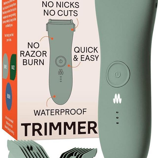 MERIDIAN Body Hair Trimmer for Men, Bikini Trimmer for Women, Ball Trimmer Men, Pubic Hair, No Nick, No Cut, No Razor Burn, Groin and Body Shaver - Waterproof & Rechargeable Body Groomer - Sage