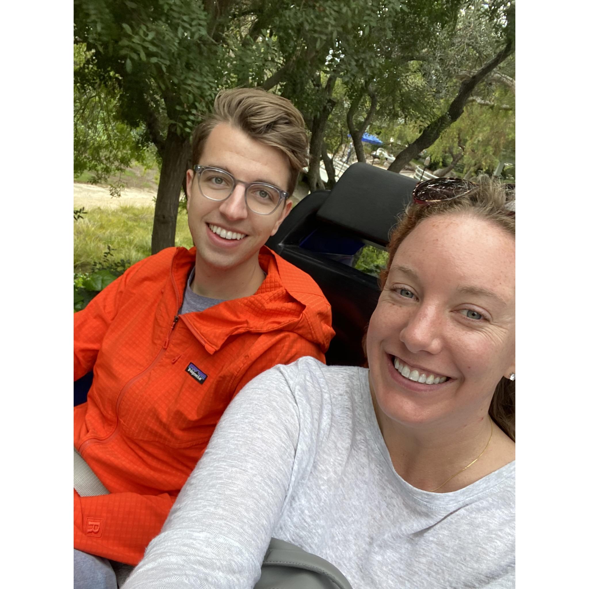 On a ride at Disneyland.