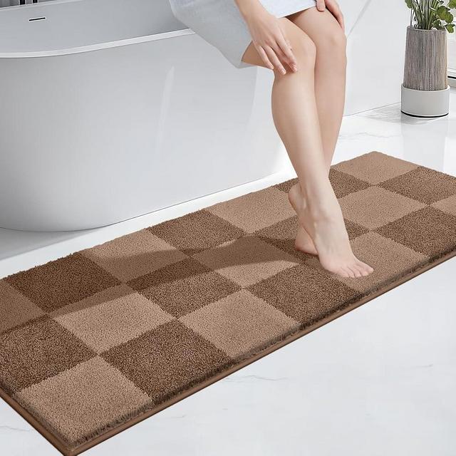 PURRUGS Bathroom Rug Non-Slip Machine Washable 24" x 60", Super Absorbent and Quick-Dry Bath Mat, Extra Soft and Plush Bath Rug for Shower, Bathtub and Sink, Grayish Brown & Coffee