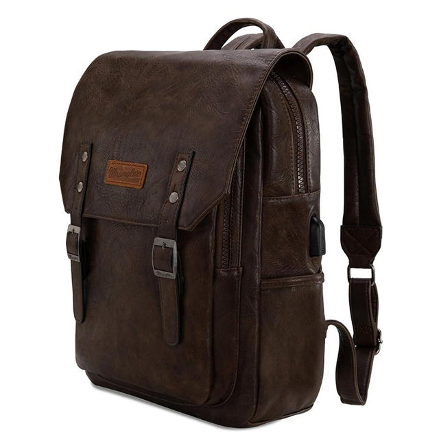 × Wrangler Leather Backpack Purse Laptop Backpack for Men and Women Unisex Fashion Backpack Coffee WG98-043CF