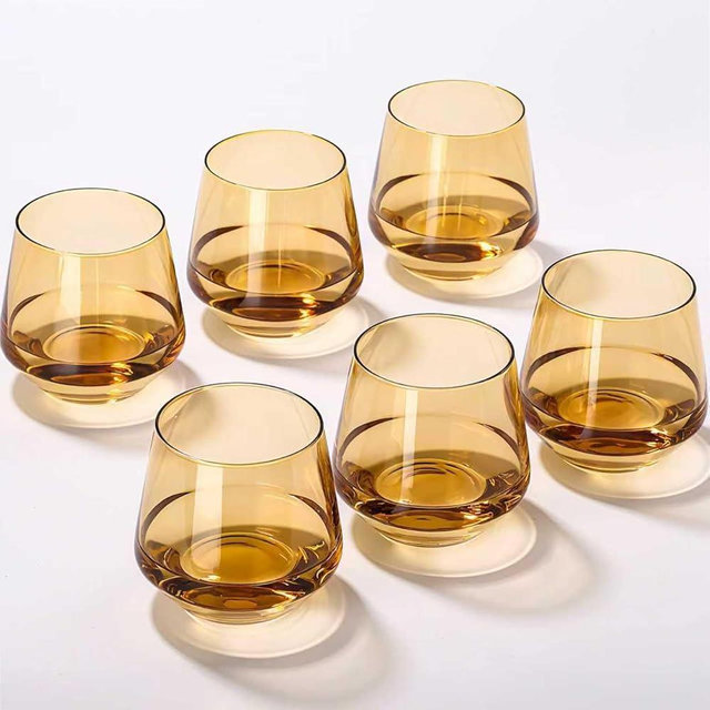 Amber Stemless Wine Glasses Set of 6-14oz Classic Design for Drinking, Amber Stemless Glassware for Beverages and Wine - Set for Parties Home and Bar Use New Year Gifts