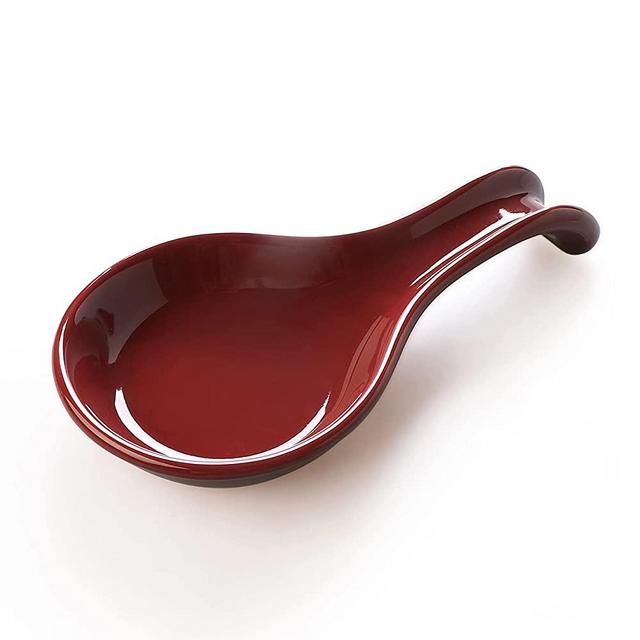ONEMORE Ceramic Spoon Rest for Stove Top - Extra Wide Heat-Resistant Ladle Holder for Kitchen Counter Utensils/Tools - Large, Red