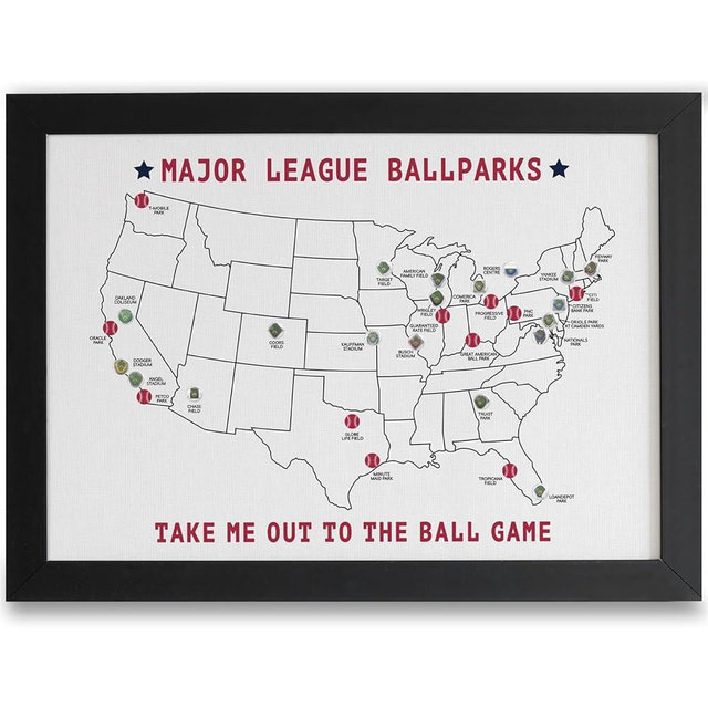 AnairsMo Baseball Stadium Map Tracker, Includes 30 Major League Illustrated Ballparks Puffy Stickers, Ballparks Visited Map, Baseball Wall Decor Gift for Couples, Men, Boys