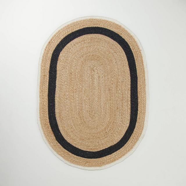 Oval 5' x 7' Bold Stripe Braided Jute Area Rug Black/Tan/Cream - Hearth & Hand™ with Magnolia