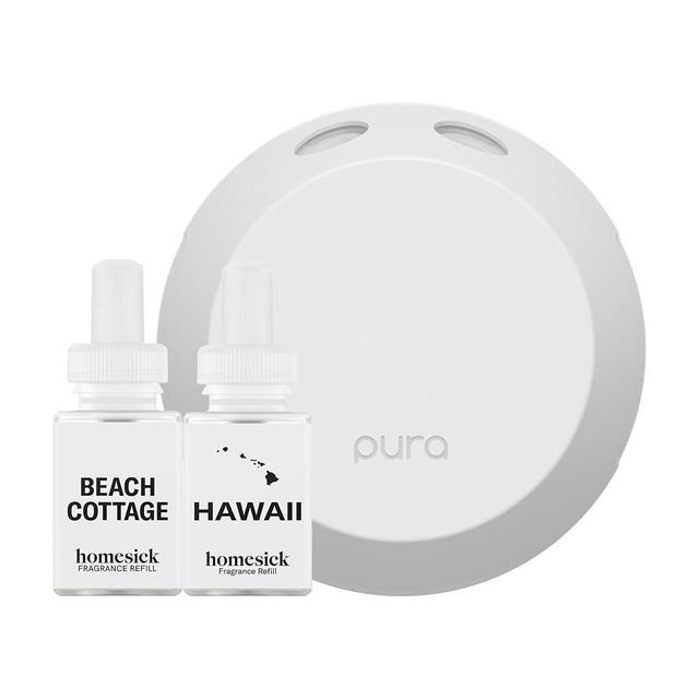 Pura Smart Home Fragrance Device Starter Set - Pura 4 - Scent Diffuser for Home - Includes Fragrance Aroma Diffuser - Square Box, Beach Cottage and Hawaii Scent Refills