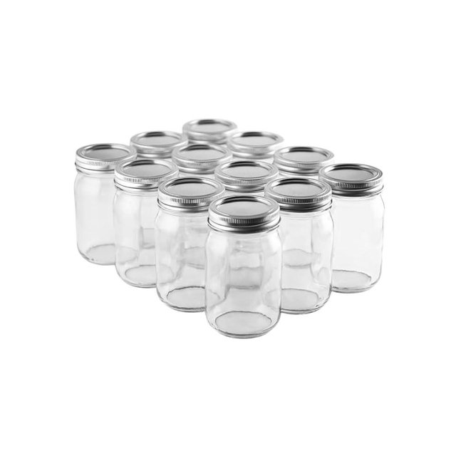FastRack Regular Mouth Glass Mason Jars with Metal Airtight Lids | 16 oz - Pack of 12 | Large Glass Jars for Food Storage with Lids | Ideal for Canning, Fermentation, Pickling, Kombucha Brewing