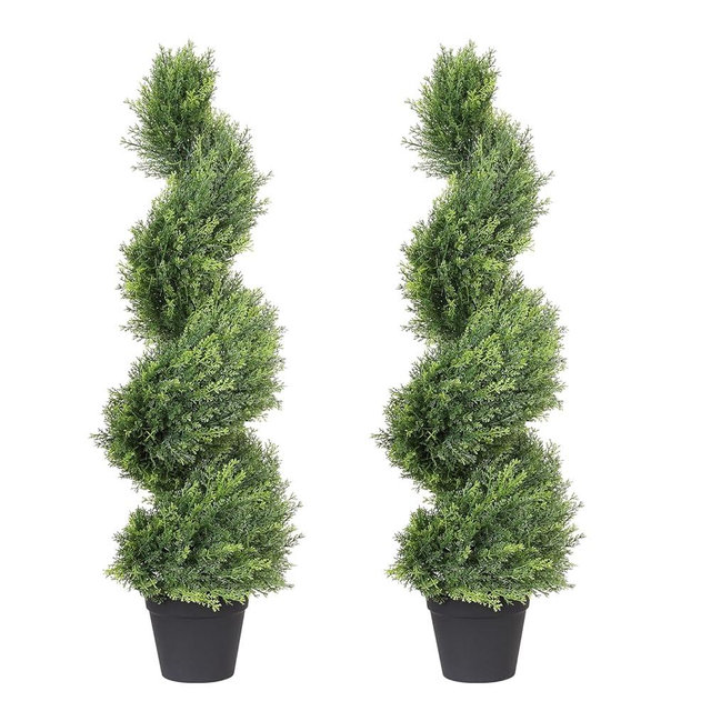 THE BLOOM TIMES 3ft Artificial Topiary Trees Set of 2, 36 inch Faux Cedar Cypress Spiral Topiary Trees Outdoor - Fake Plants for Garden Front Porch Indoor Outside Planter Christmas Decor 3 Foot