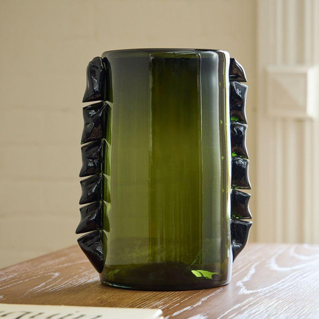 Jade Glass Vase, Green, 10in