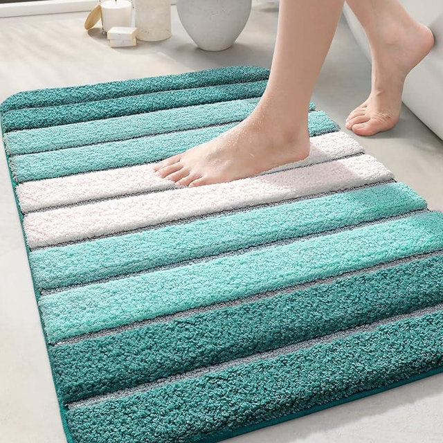 DEXI Bath Mat Bathroom Rug Absorbent Non-Slip Washable Shower Floor Mats Carpet 20"x32", Turquoise