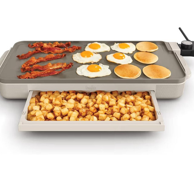 bella 10" x 20" Electric Griddle with Warming Tray, EverGood™ Ceramic Nonstick Coating & Removable Temperature Probe, Dishwasher-Safe Drip Tray & Cool Touch Handles, 1500 Watt, Oatmilk