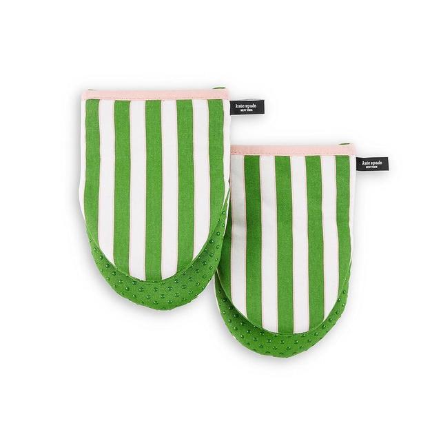 Kate Spade New York Botanical Stripe Mini Oven Mitt 2-Pack Set, 5.5" x 8", Green/Pink