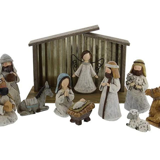 Burton and Burton 12 Piece Premium Nativity Set, Includes 11 Resin Figurines - A King is Born Scene Including Baby Jesus, Mary and Joseph