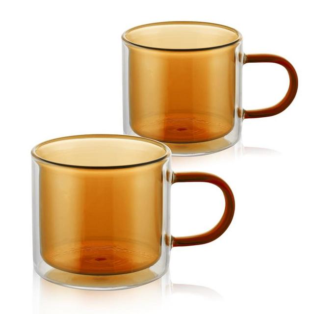 VanEnjoy Double Wall Glass Coffee Mugs, Amber Espresso Cups Set of 2, Aesthetic Mugs, Colored Borosilicate Glass Mug Cute Mugs Aesthetic