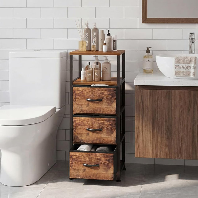 VonDream 4-Tier Bathroom Floor Cabinet - Free-Standing Corner Storage Organizer, Rustic Brown Narrow Bathroom Storage Cabinet for Living Room, Bathroom
