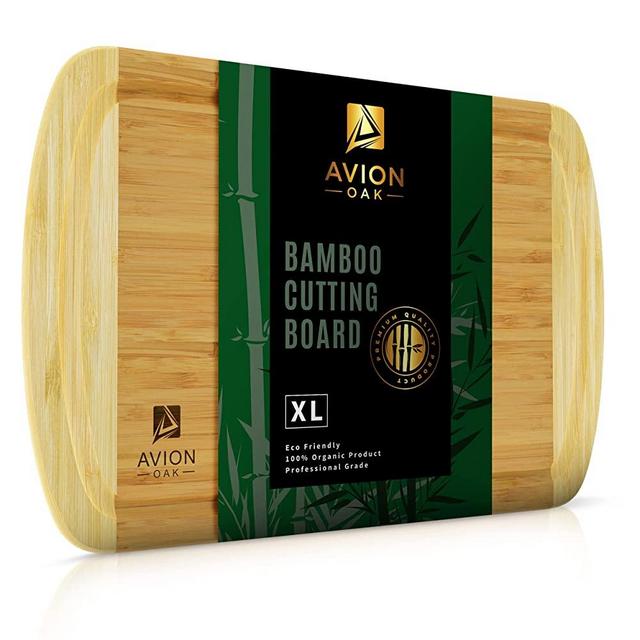 Avion Oak™ Extra Large Cutting Board {18 x 12.5 Inch} Bamboo Cutting Board with Juice Grooves, Knife Friendly, Double-Sided Large Wood Cutting Board For Kitchen