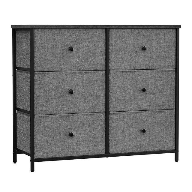 SONGMICS Dresser for Bedroom, Chest of Drawers, 6 Drawer Dresser, Closet Fabric Dresser with Metal Frame, Classic Gray and Classic Black ULTS323G22