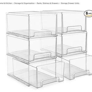 Sorbus Large Clear Stackable Storage Drawers – 6-Pack Plastic Organizer Bins with Handles – Stackable Pull-Out Storage Drawers for Closet, Pantry, Office, Bathroom, Craft, and Toy Organization