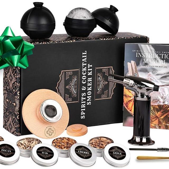 Ritual Life Cocktail Smoker Kit with Torch, 2 Ice Ball Makers, 4 Flavor Wood Chips, Smoker Top - Old Fashioned Drink Smoker for Whiskey, Bourbon - Food Smokers - Gifts for Men, Dad, Husband, Birthday