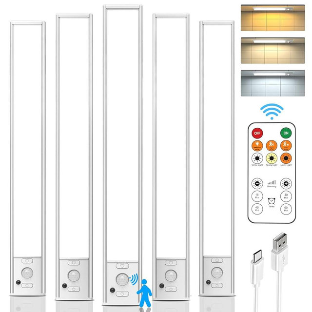 Under Cabinet Lights,12'' Rechargeable Battery 350 Lumens Motion Sensor Indoor Light Wireless Counter Light,3 Color Temperature Dimmable Closet Lighting with Remote Control for Kitchen,Stairs,Wardrobe