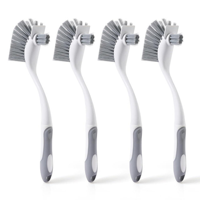 4-Pack Heavy-Duty Dish Scrub Brushes with Stiff Non-Scratch Bristles & Long Handle - Multi-Purpose Kitchen Cleaning Brushes for Pots, Pans, Bottles, Deep Cleaning