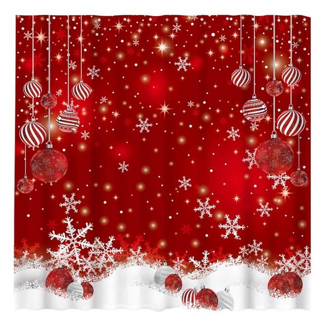 Funnytree Red Christmas Snowflakes Shower Curtain Set with 12 Hooks Merry Xmas Glitter Sparkle Bokeh Bathroom Bathtubs Decor Easy Care Washable Durable Polyester Fabric 72"x72"