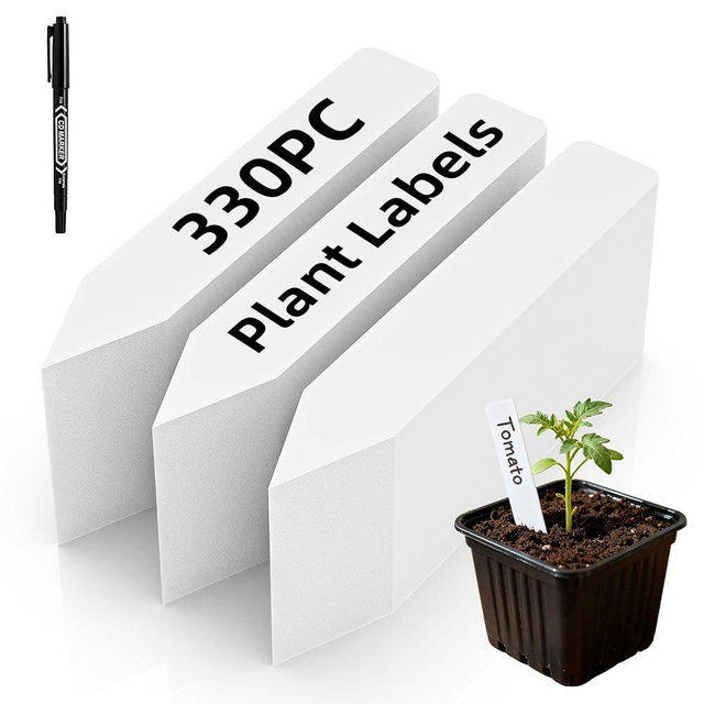 Cleangor 330Pcs Plant Labels with Marker Pen, 4" Plant Tags for Garden Waterproof, Reusable Plastic Plant Markers Garden Labels for Seedlings, Vegetables, Flowers, Gardening Organization Kit