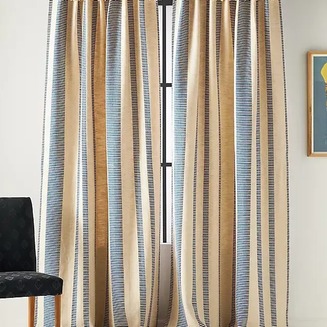 Pieced Stripe Cotton Blend Woven Curtain