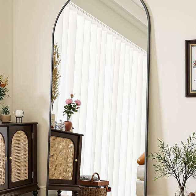 Coomily Full-Length Floor Mirror with Stand, 71"x32" Arched Full Body Standing Mirror for Bedroom, Living Room, Gym, Dorm - Shatter-Resistant & Easy Assembly, Black
