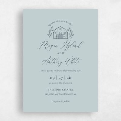 Soft Teal, Blue Wedding Invitation - Humbyrd Portrait