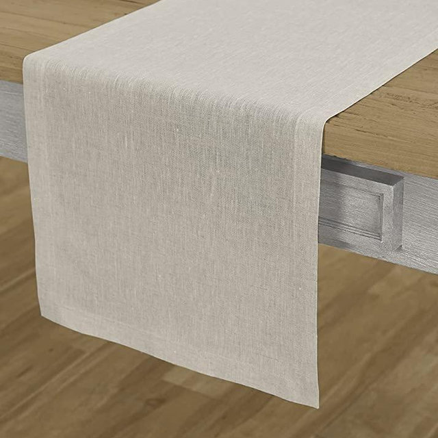 Solino Home Linen Table Runner – 14 x 90 Inch Light Natural – Athena, 100% Pure Linen Fabric Table Runner for Fall, Thanksgiving, Christmas, Holiday – Handcrafted from European Flax