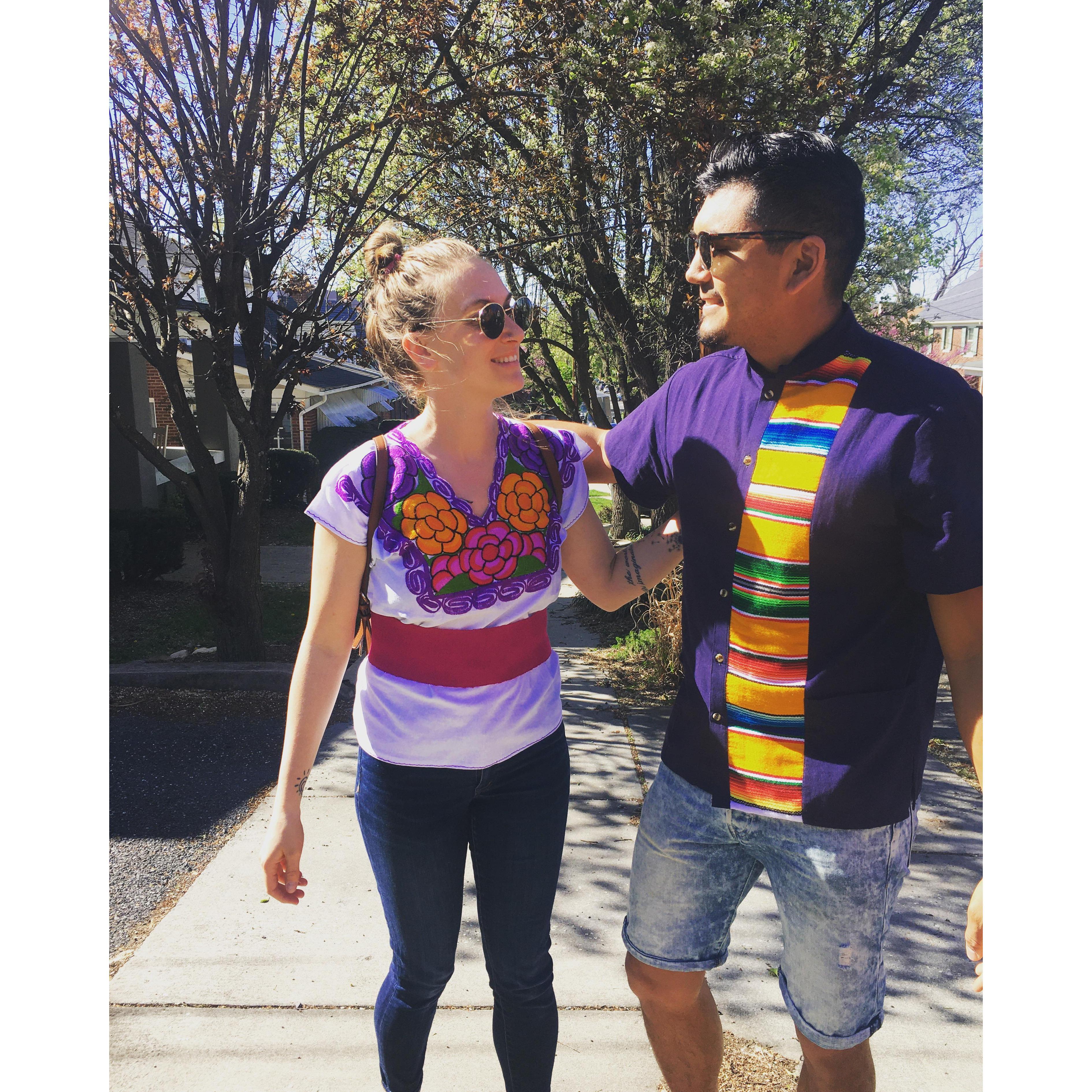 Wearing our Mexican shirts. March 2020.