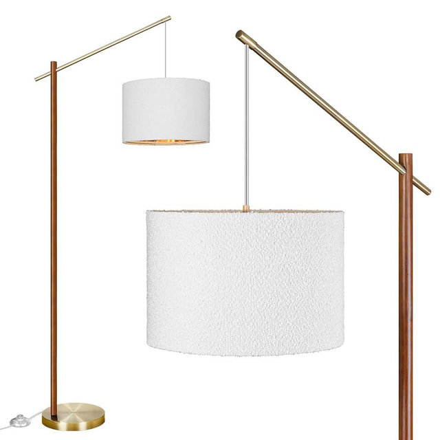 Arc Floor Lamp for Living Room, 68" Modern Dimmable Standing Lamp with Foot Switch, Adjustable Tall Corner Lamp with White Fabric Shade, Mid Century Arched Reading Light for Bedroom, Office (Brown)