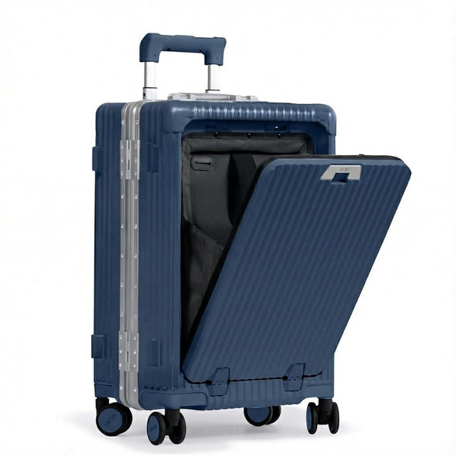 Nobl Travel Carry On Luggage, Noble Zipperless Aluminum Frame PC Hard Shell Suitcase, 20.8"x15"x8.7" Airline Approved, 360° Spinner Wheels, TSA Locks, USB Charging, Cup & Phone Holder - Midnight Blue