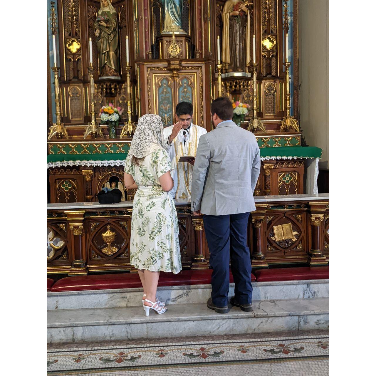 Betrothal Blessing at St. Joseph Shrine in Detroit by Canon Sequeira of the Institute of Christ the King, Sovereign Priest; July 17, 2022.