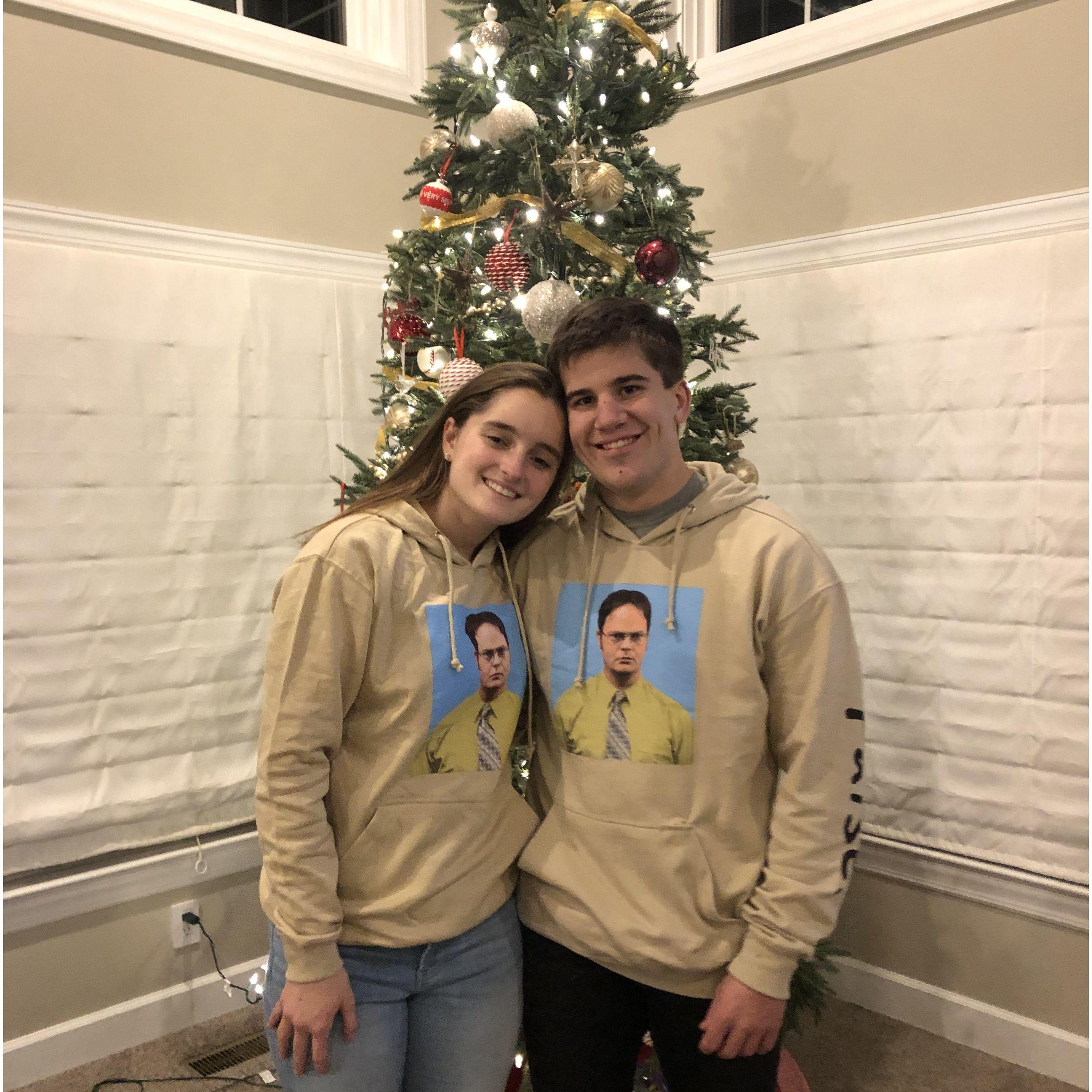 Josiah bought matching Dwight Schrute sweatshirts for Christmas
