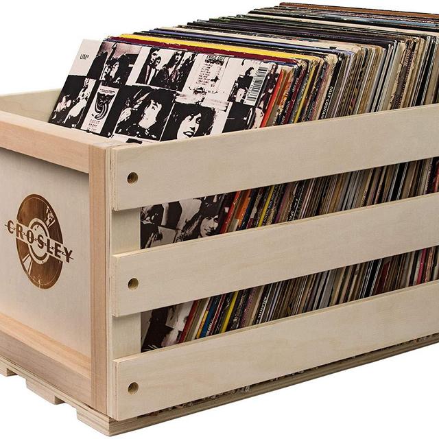 Crosley AC1004A-NA Record Storage Crate Holds up to 75 Albums, Natural