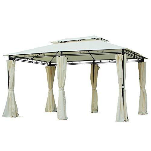 Outsunny 10' x 13' Outdoor Soft Top Gazebo with Curtains, 2-Tier Steel Frame Gazebo for Patio, Cream White
