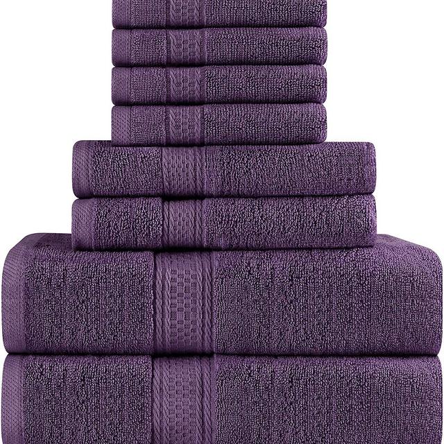 Utopia Towels Premium 8 Piece Towel Set (Plum); 2 Bath Towels, 2 Hand Towels and 4 Washcloths – Cotton Towels