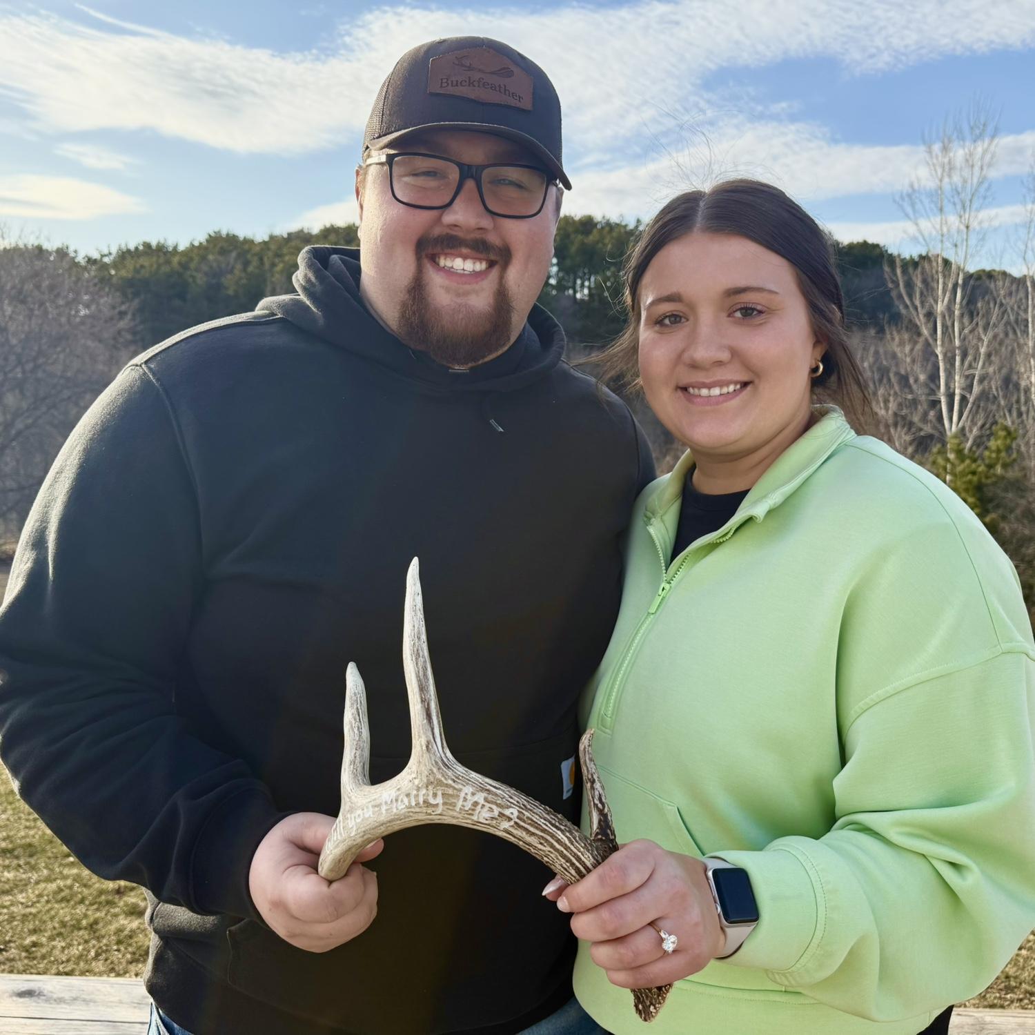 The antler, the ring, and a surprise engagement celebration waiting for us at home with our immediate family!
