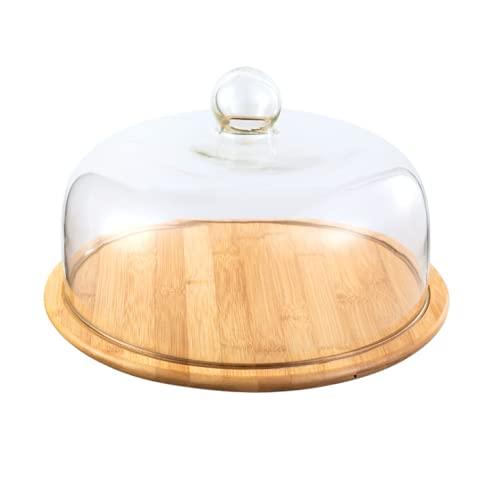 12.5 Inches Sturdy Transparent and Dustproof Cake Glass Cover with Bamboo Tray, Cheese Board, Covered Platter and Serving Tray for Pastries, Pies, Deserts, Appetizers, and Anniversary Decorative