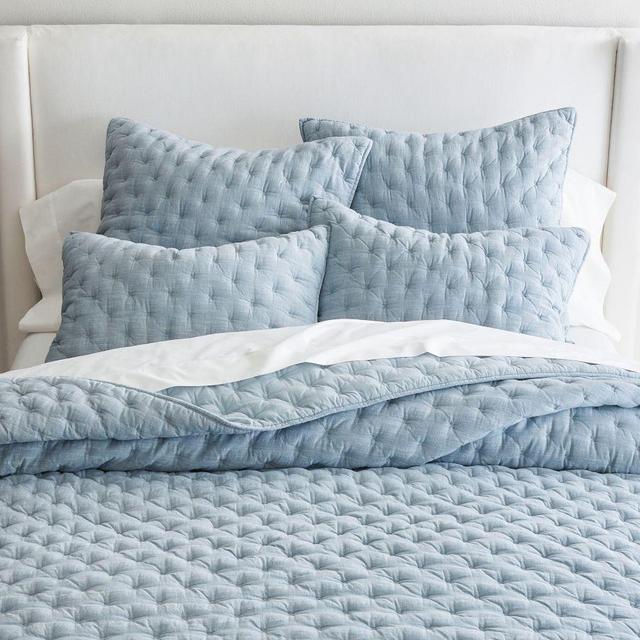 Cotton Cross Stitch Quilt, Full/Queen, Chambray
