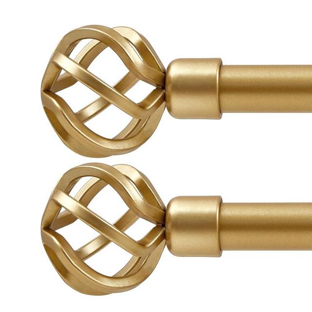 Oneach 2 Pack 48''-84'' Adjustable Curtain Rod 3/4'' Gold Extendable Metal Single Window Rod for Curatins with Decorative Antique Twisting Finials Drapery Treatment Window Rods