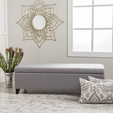 Christopher Knight Home 299438 Living Charlotte Light Grey Fabric Storage Ottoman, Dimensions: 19.25”D x 50.75”W x 16.00”H