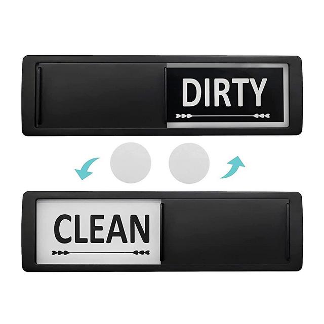 Coomazy Dishwasher Magnet Clean Dirty Sign, Dishwasher Clean Dirty Sign Indicator Non-Scratch/Easy to Read & Slide/Super Strong Magnet with Stickers for Kitchen Organization/Dishes/Fridge (Black)