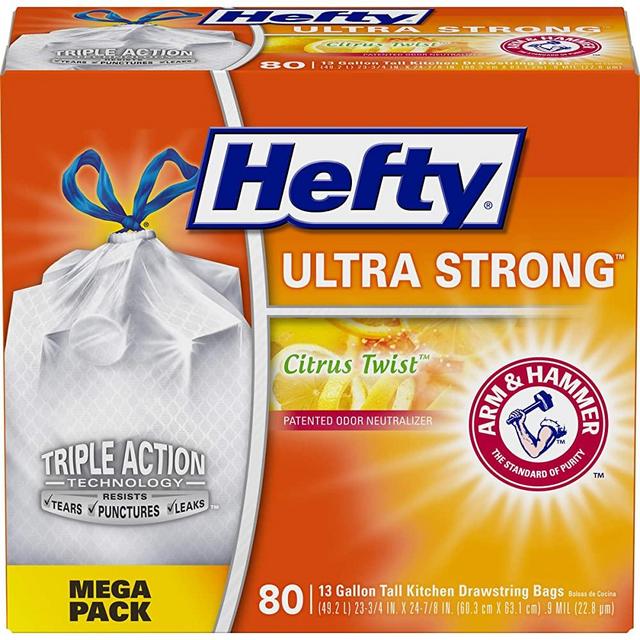Hefty Citrus Twist Scent Ultra Strong Tall Kitchen Trash Bags, 80 Count (Pack of 1), 13 Gallon
